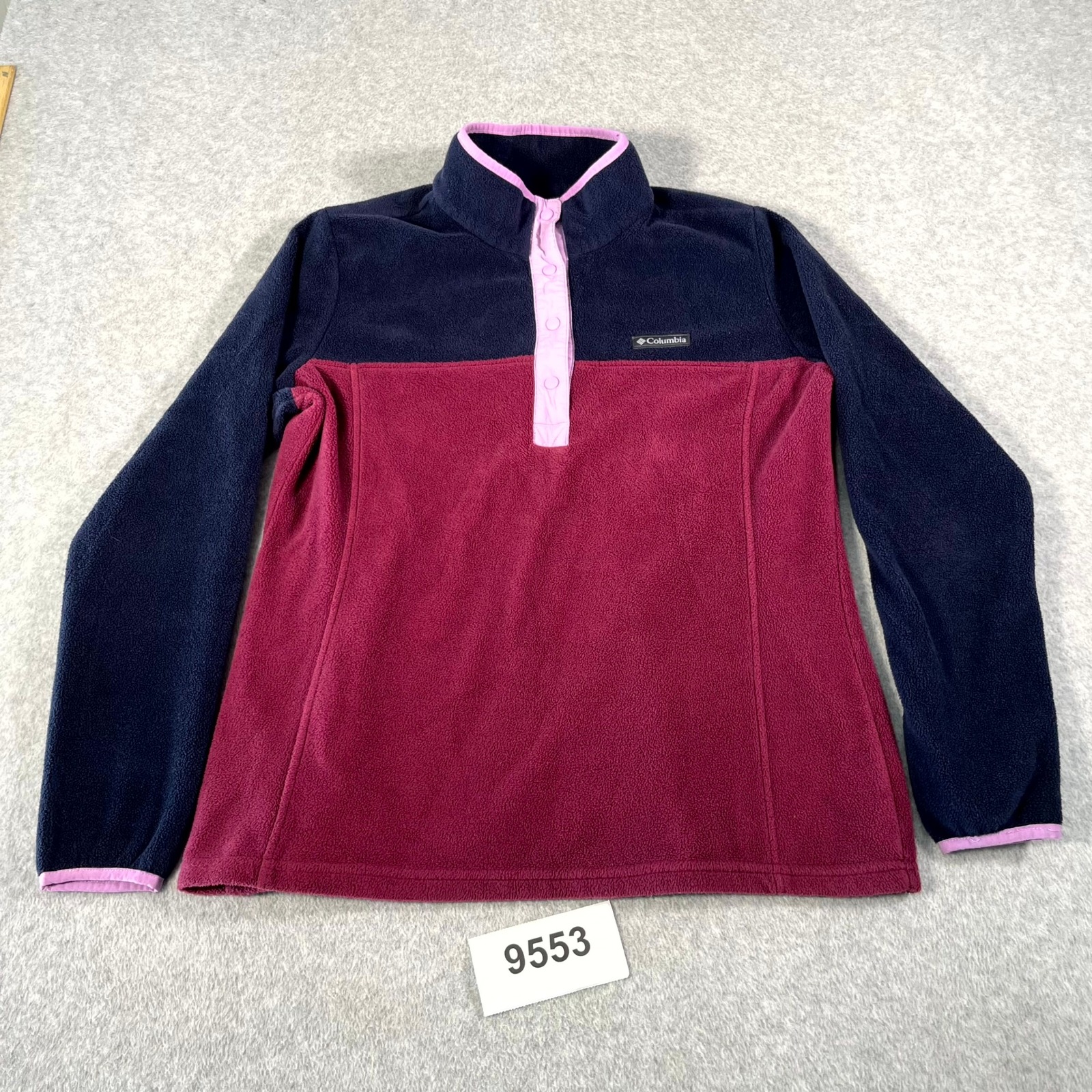 Columbia Benton Springs Jacket Womens Large Red Blue Logo Mock Neck Half Snap